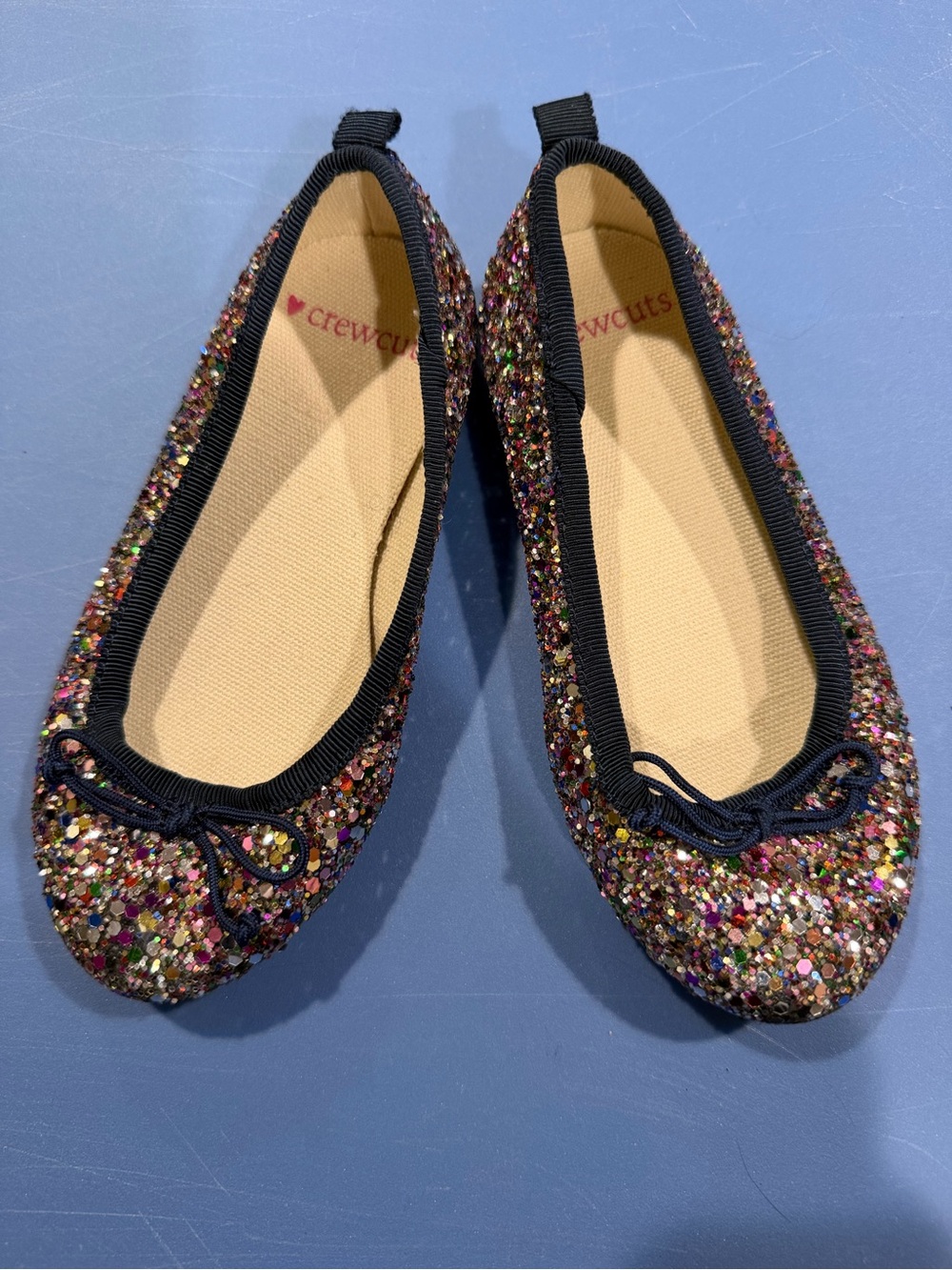 Crewcuts Glitter Ballet Flats in Black Trim with Multicolor Sparkle